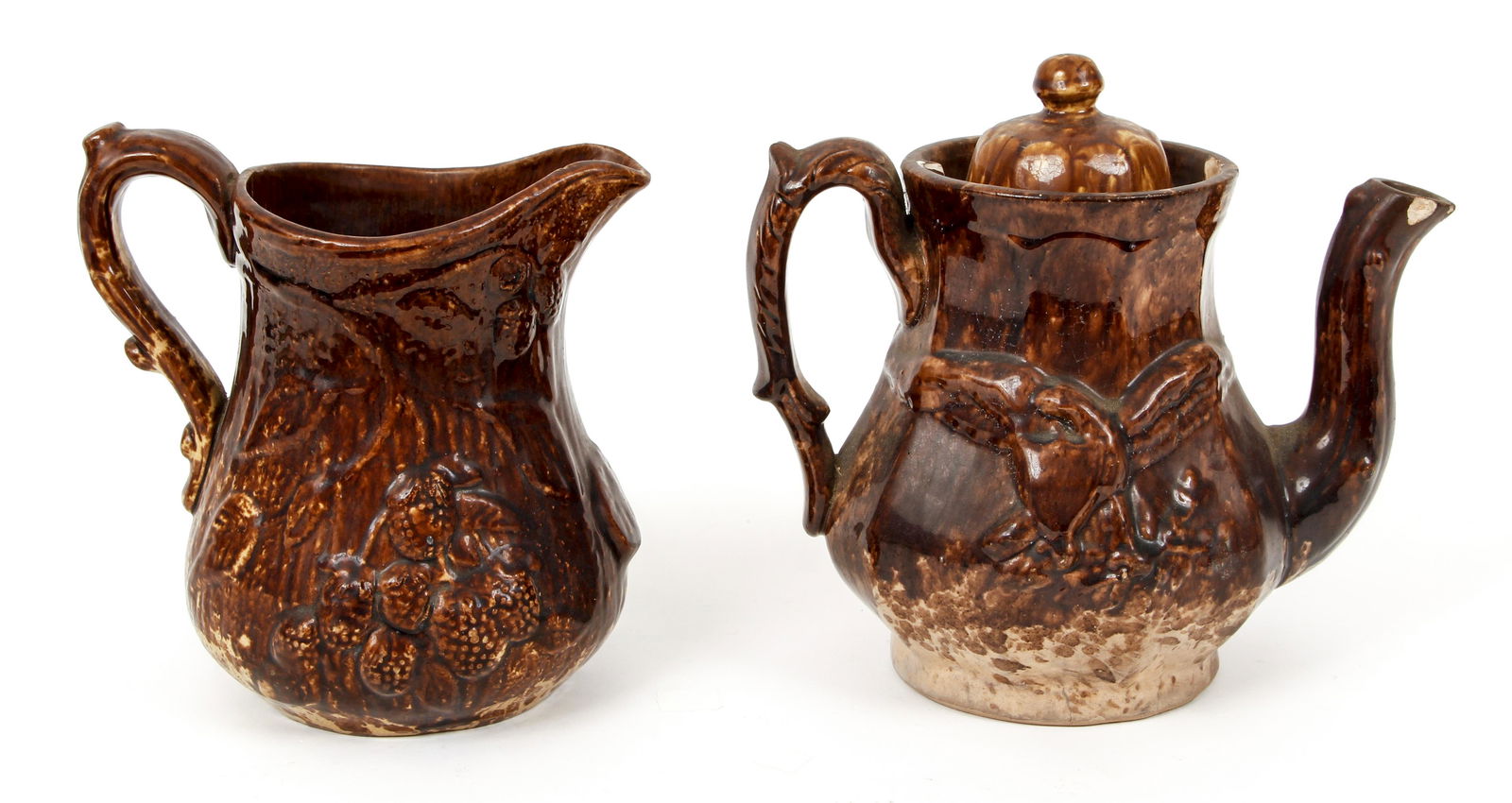 Rockingham Glaze Pottery Coffee Pot and Pitcher (1 of 8)