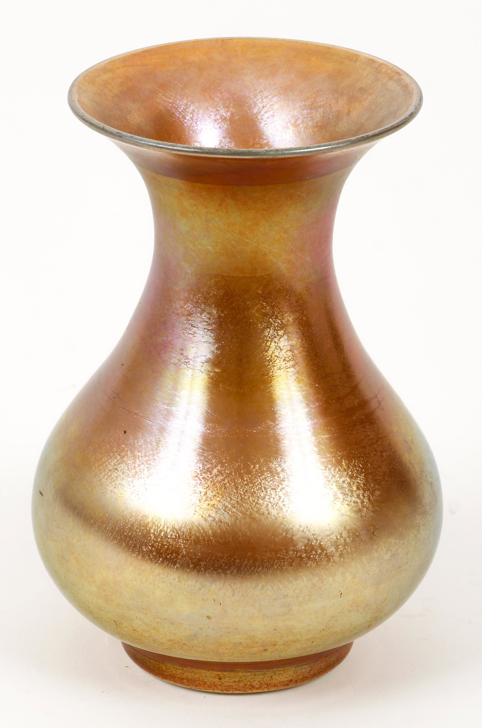 Durand Iridescent Golden Art Glass Vase: Durand, Victor, Iridescent Golden Art Glass Vase, c. early 20th century, marked Durand/1900/V/6 on base, height 6.25 inches.