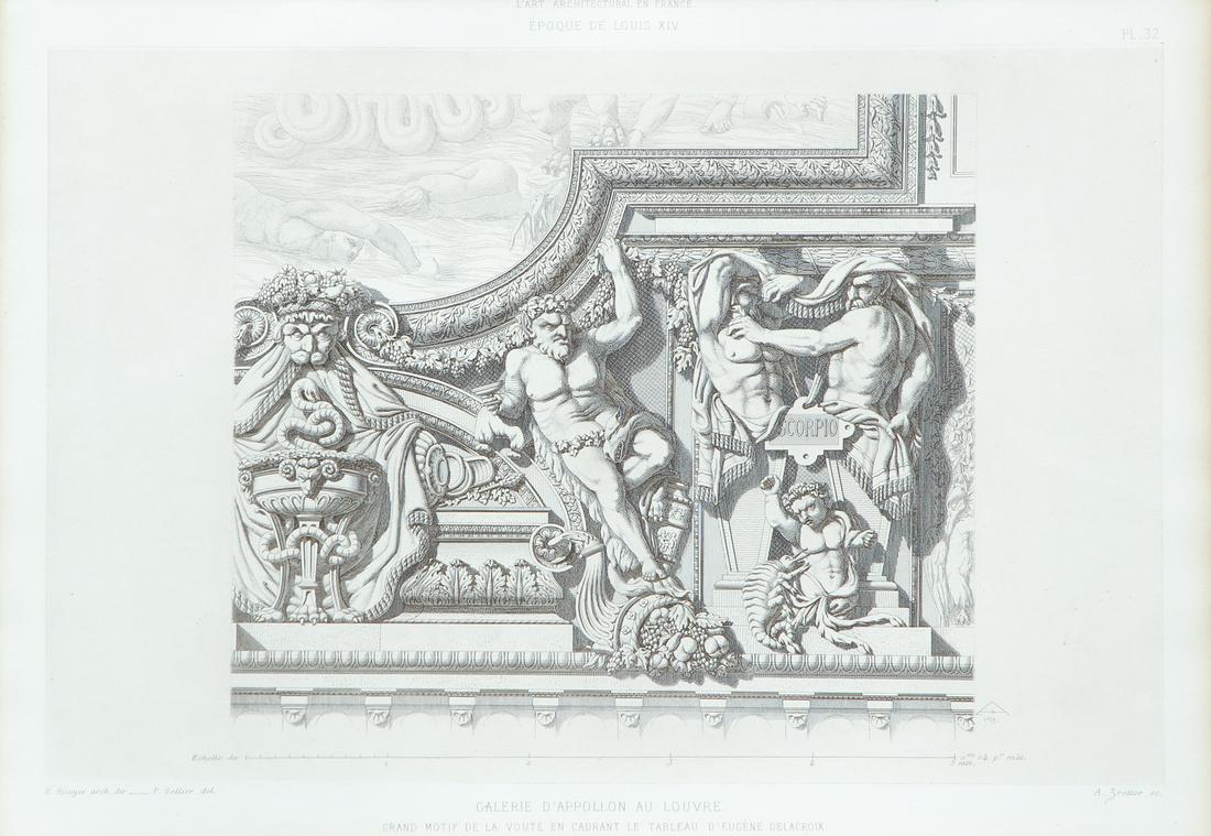 2 framed lithos, Architectural details of Louvre (1 of 16)