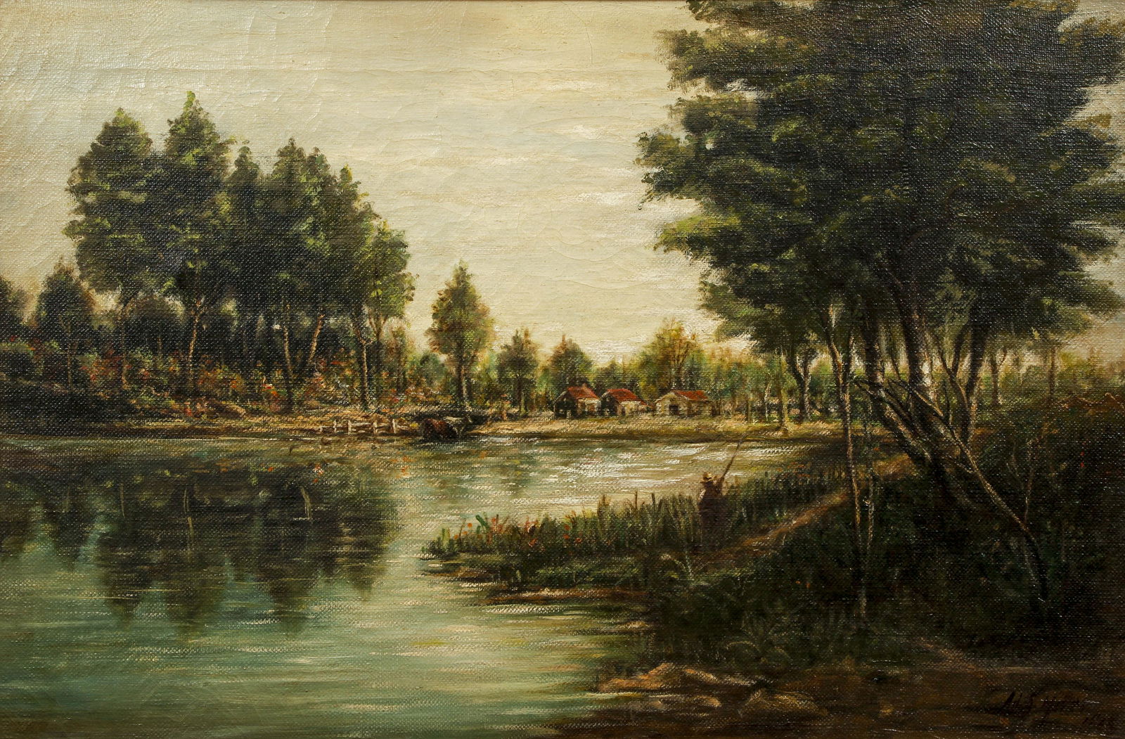 1905 American River Scene Oil on Canvas Unknown Artist (1 of 4)