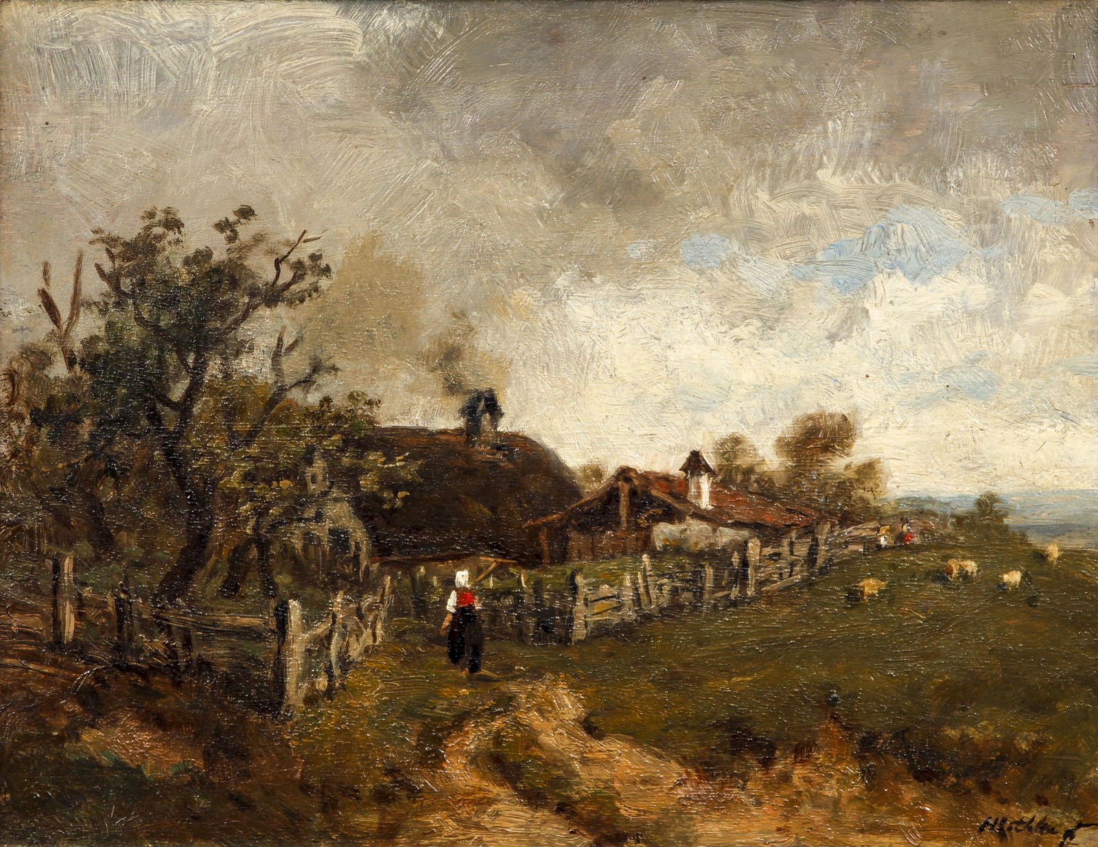 Landscape of Farm with Fence Oil on Panel (1 of 4)