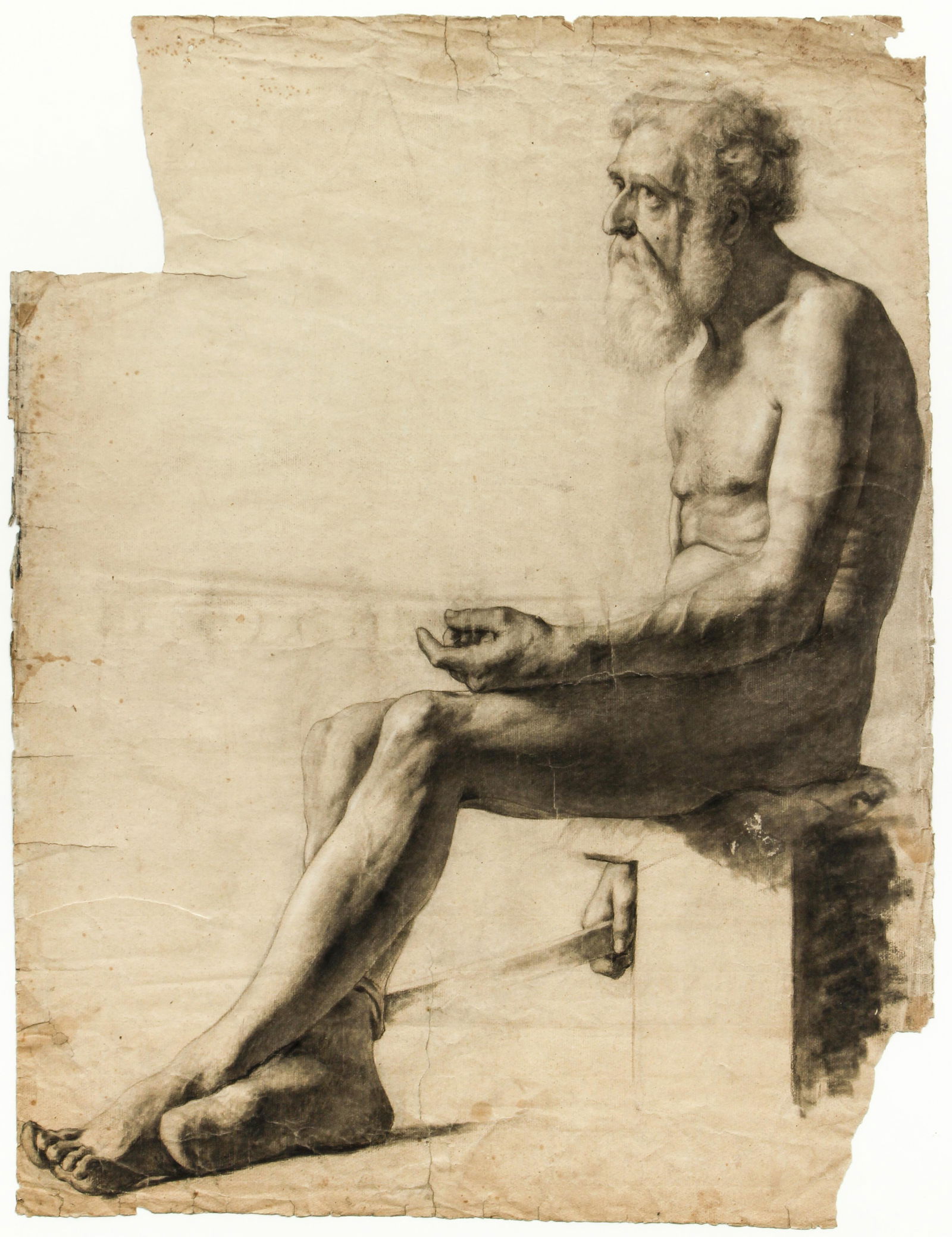 Early 20th century French Drawing Seated Old Man (1 of 4)