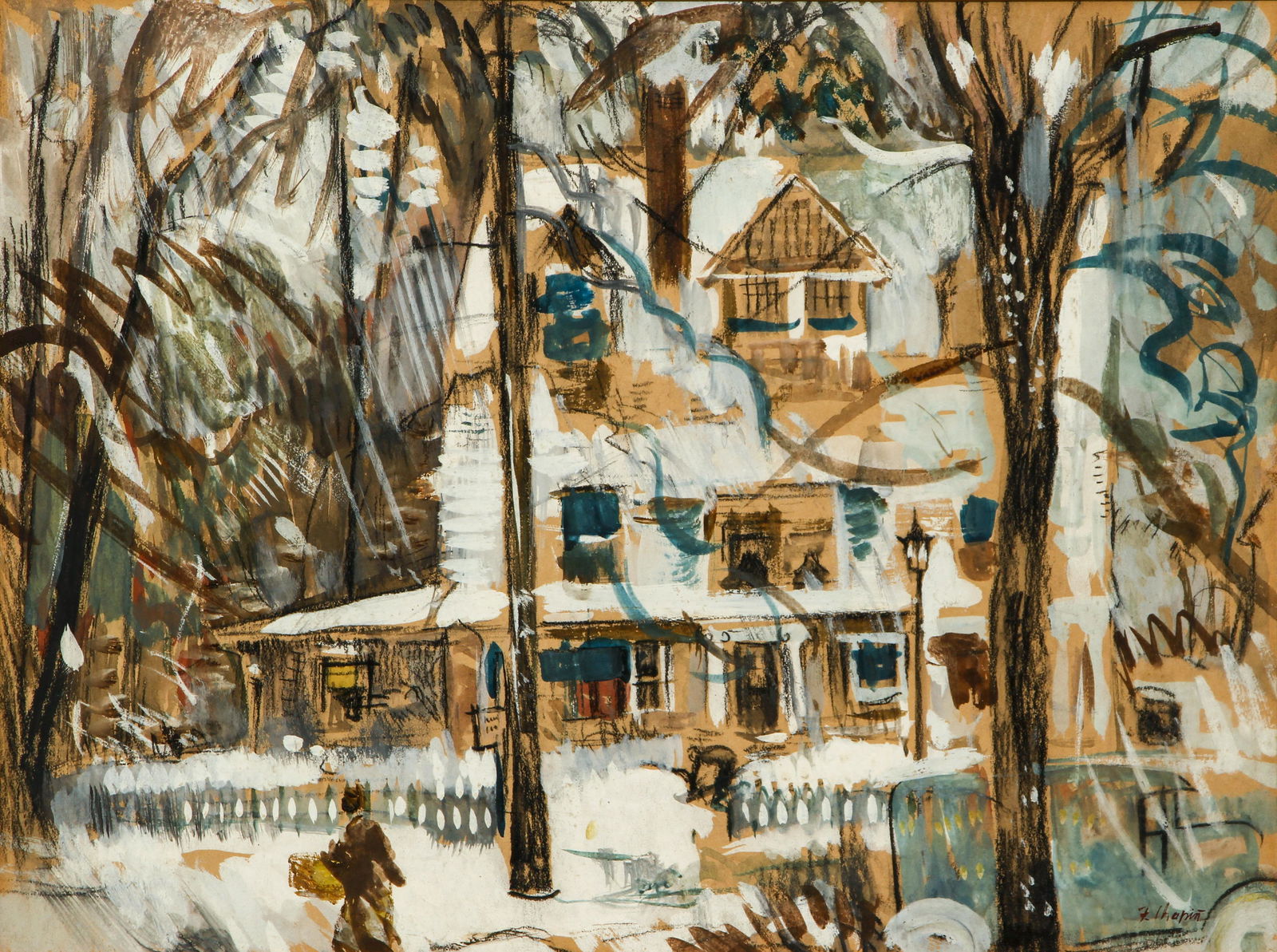 Francis Chapin Winter Scene Watercolor Signed (1 of 4)