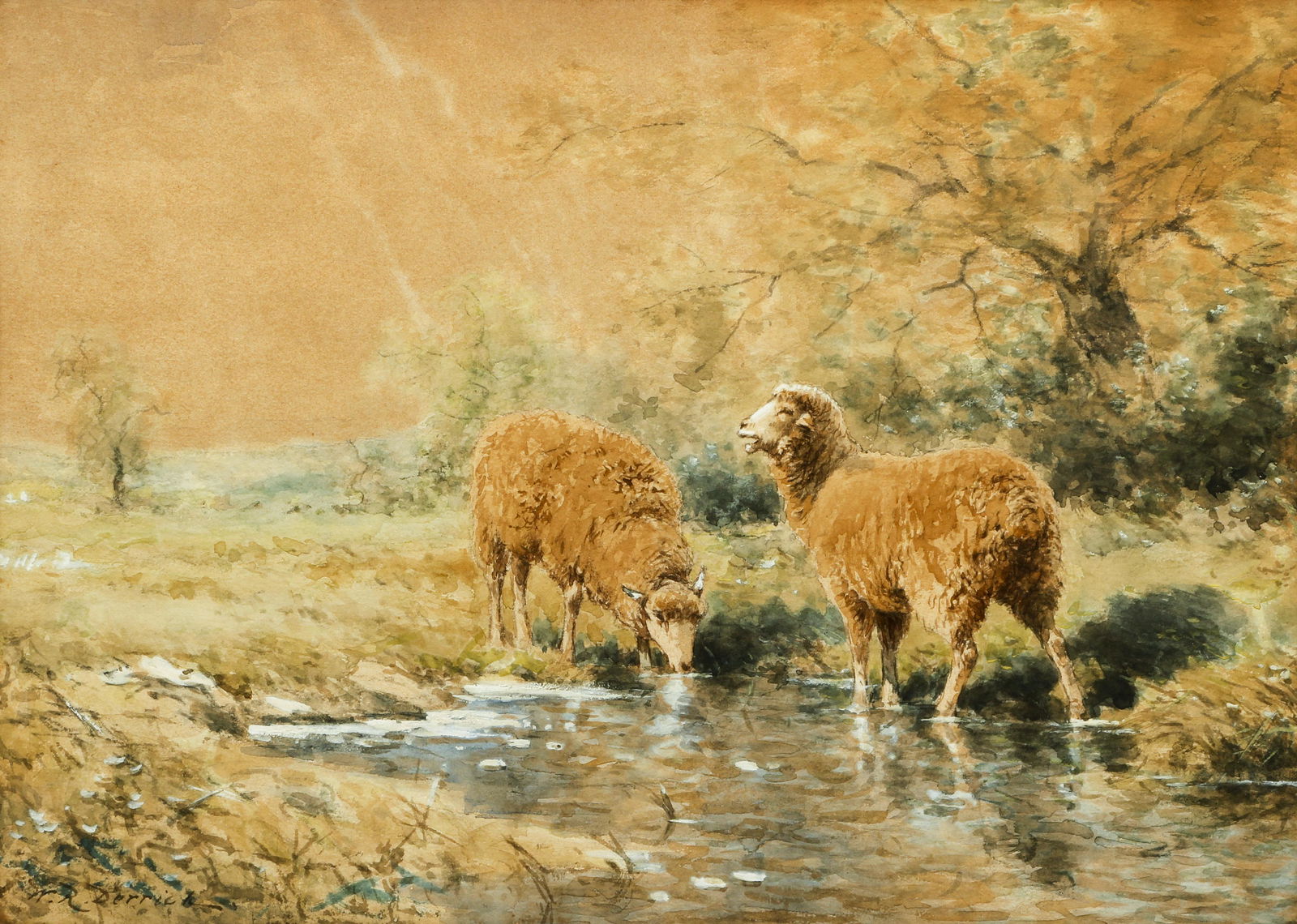 William Derrick Watercolor Sheep at the Pond (1 of 6)