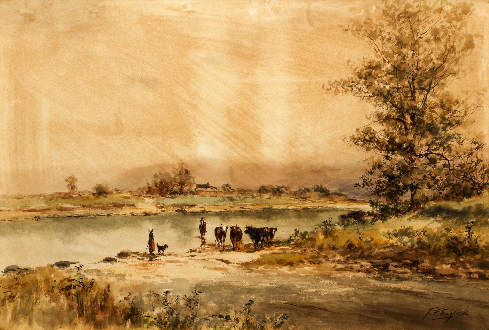 Frank F. English Watercolor Landscape with Cows and (1 of 4)