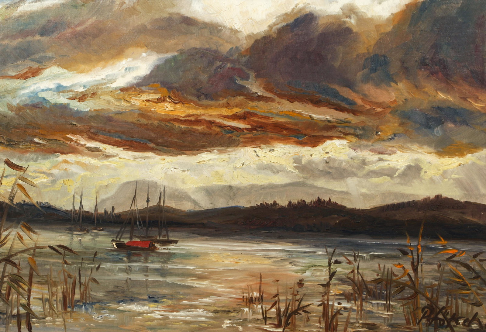 Paul Fortsch Oil Painting Boat on the Water: Fortsch, Paul (German/American, 1888-1972), Boat on the Water, mid 20th century, oil on canvas, signed lower right, 18 x 25 inches, in a wood frame 21 x 29 inches. Provenance: The Estate of Charles H.