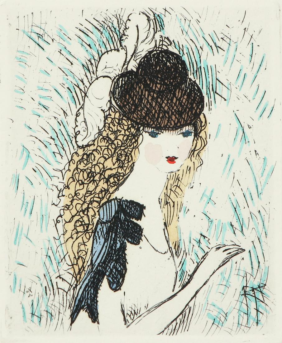 Marie Laurencin Hat over Eyes Color Etching (1 of 5)