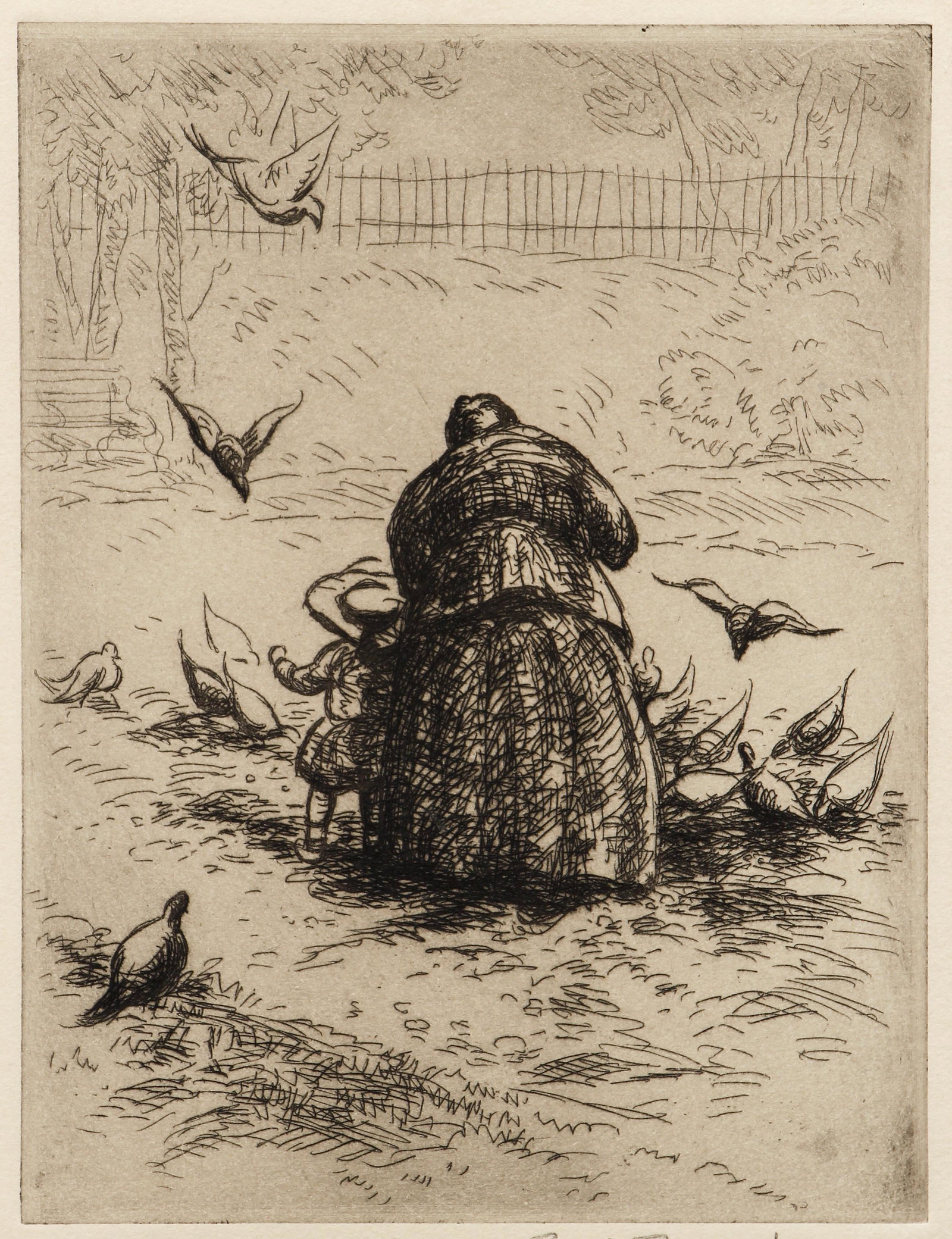 Grant Reynard Signed Etching Feeding Chickens (1 of 5)