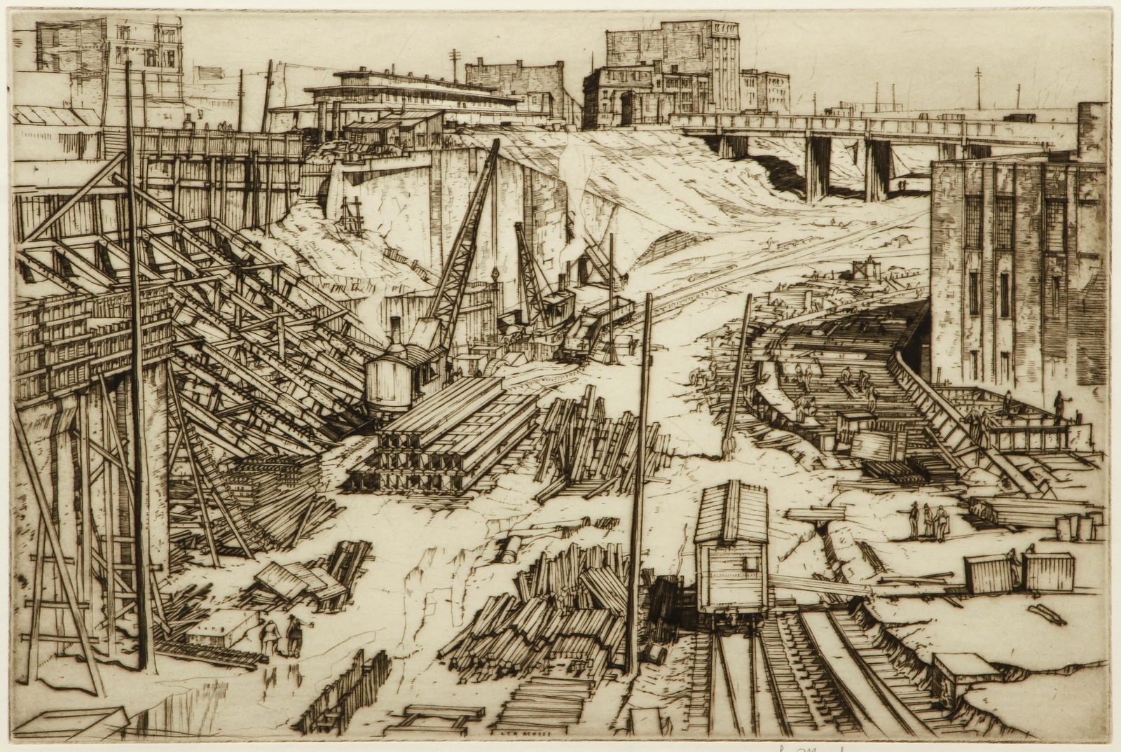 Louis Rosenberg etching New Track Huron Road Cleveland (1 of 5)