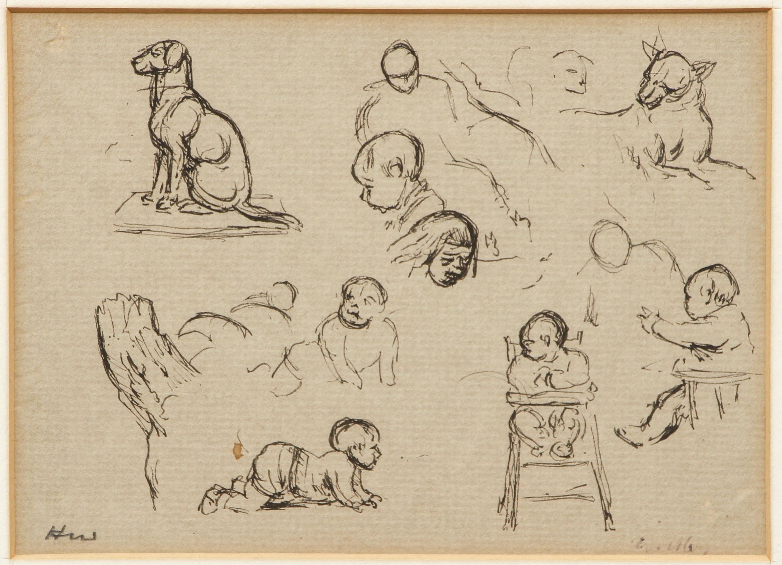 Harry Wickey ink studies of Baby and Dog (1 of 5)