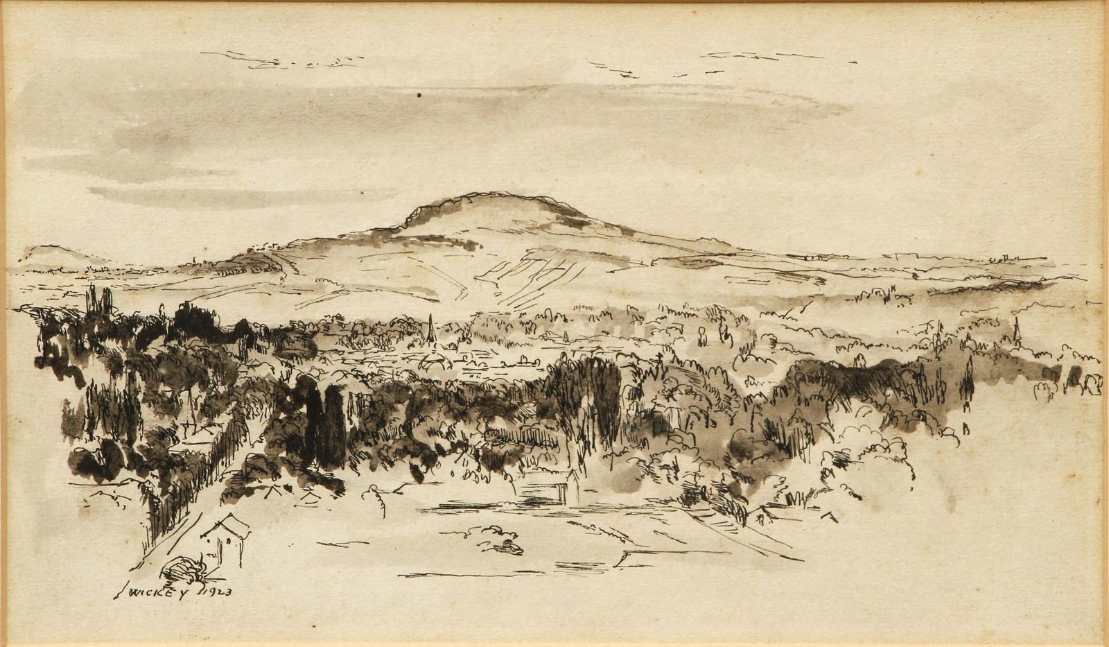 Harry Wickey ink and wash drawing Landscape Panorama (1 of 4)