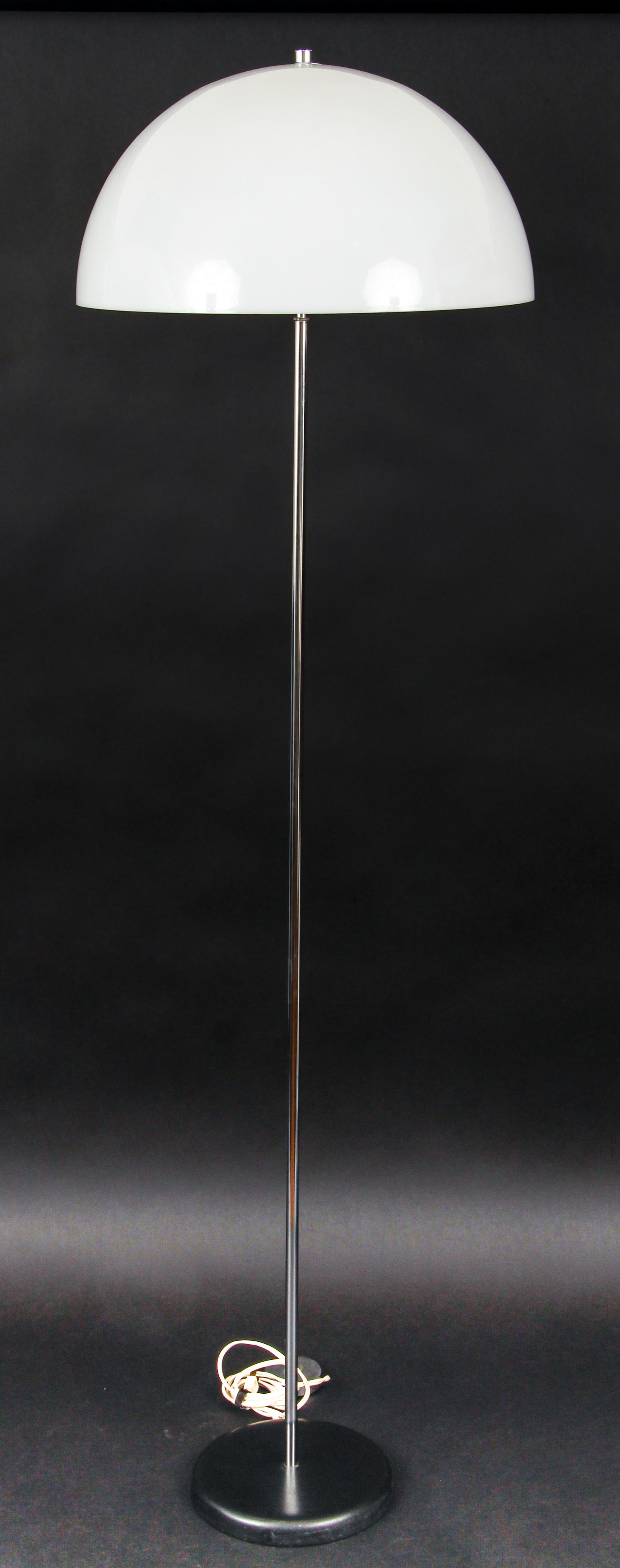1970s Floor Lamp with original White Dome Shade: Metal Floor Lamp with Original White Plastic Dome Shade, 1970s, height 54 inches.