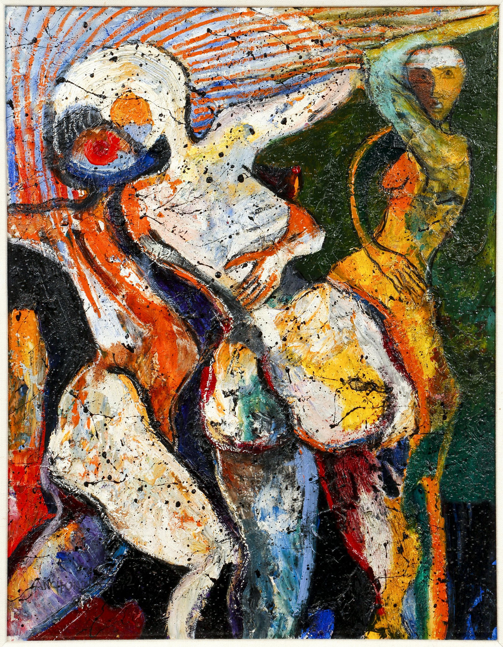 Modernist Abstract Oil Painting Lovers Unsigned (1 of 4)