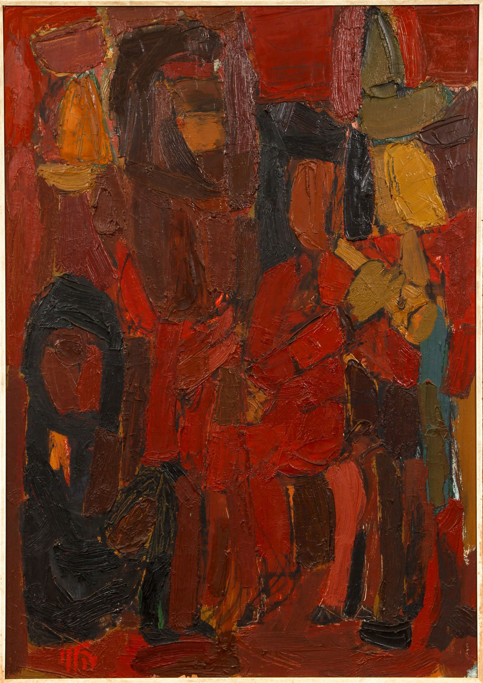 Israeli Modernist School Abstract Red Oil on Canvas (1 of 5)