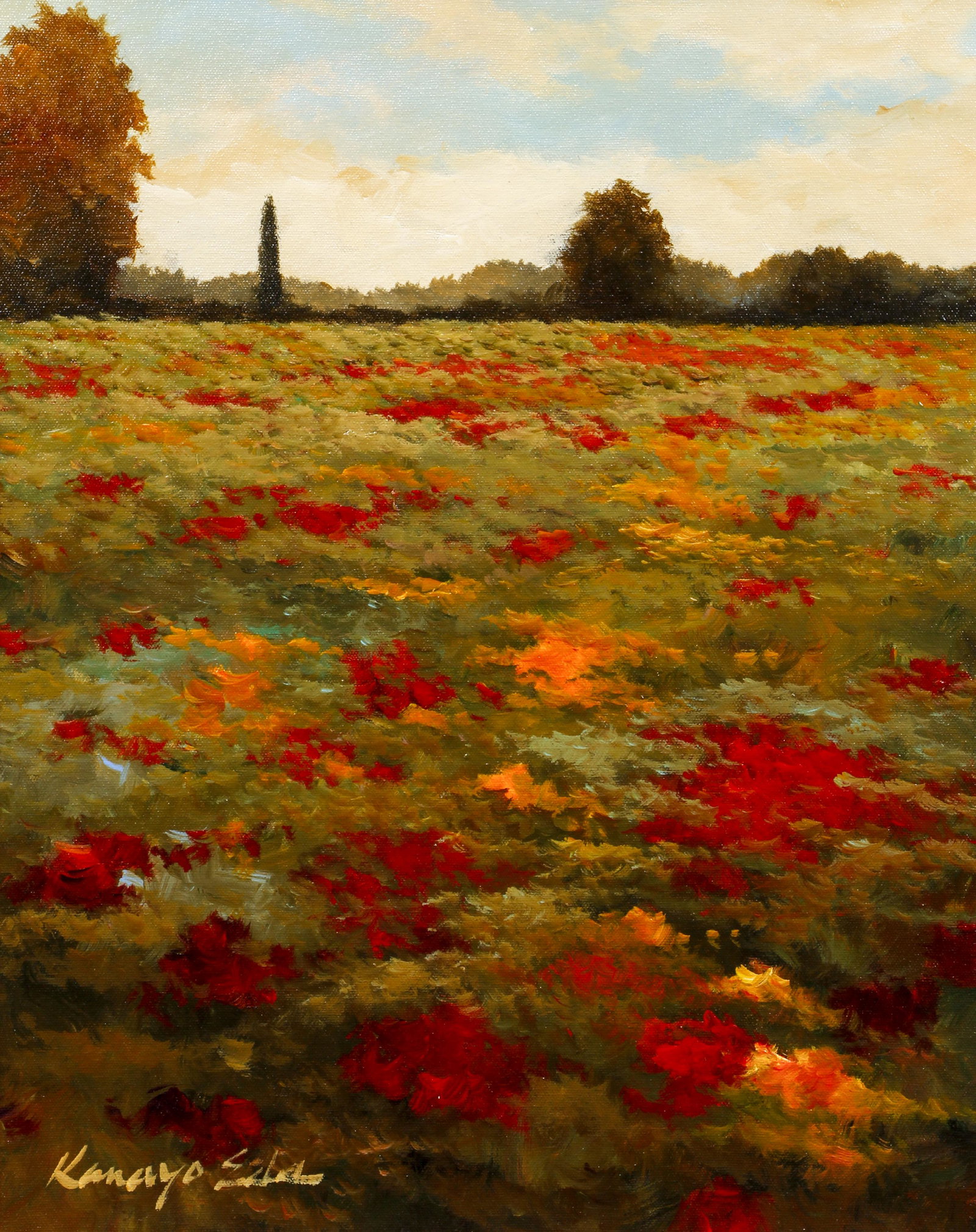 Kanayo Ede oil Field of Flowers: Ede, Kanayo (Contemporary Nigerian), Field of Flowers, 20 x 16 inches, signed lower left, framed in a flat panel gilded frame measuring 30 x 25.5 inches