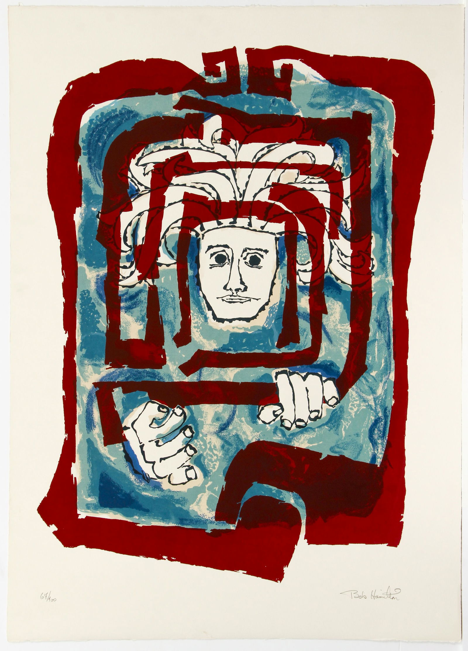 Bob La Bobgah orig serigraph Man Behind Bars (1 of 4)