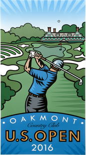 Burton Morris signed US Open at Oakmont Poster: Morris, Burton (American, born 1964), Oakmont Country Club U.S. Open 2016 Poster, Poster, 34 x 20.5 inches, signed in white ink and numbered 24/100 To Chuck, Enjoy, 39 x 25.5 inches framed, Provenance