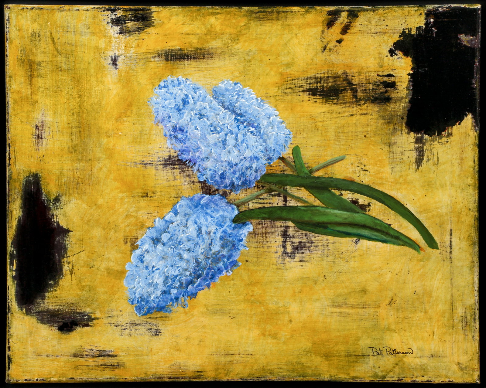 Patricia Patterson Blue Flowers Oil on Canvas: Patterson, Patricia (American/Pittsburgh, contemporary), Blue Flowers, undated, oil on canvas, signed lower right and again on reverse, titled along stretcher, 16 x 20 inches, framed 18 x 22 inches. P