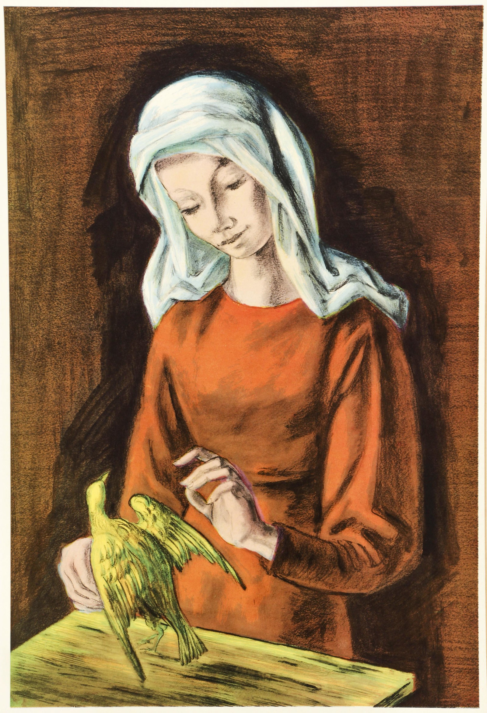 Frederic Taubes Girl with Finch Signed Paintograph AAA (1 of 5)