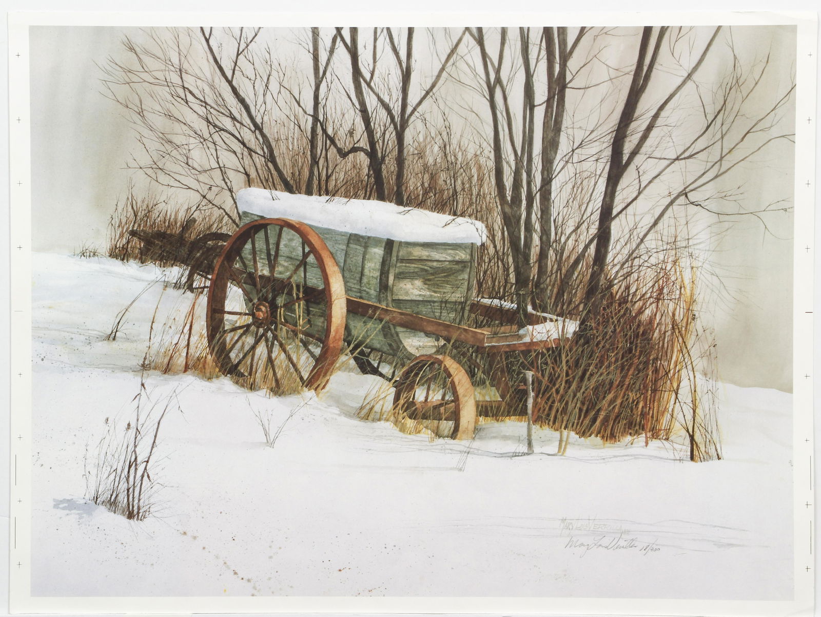 Mary Lois Verrilla Signed Color Litho Wagon in Snow (1 of 3)