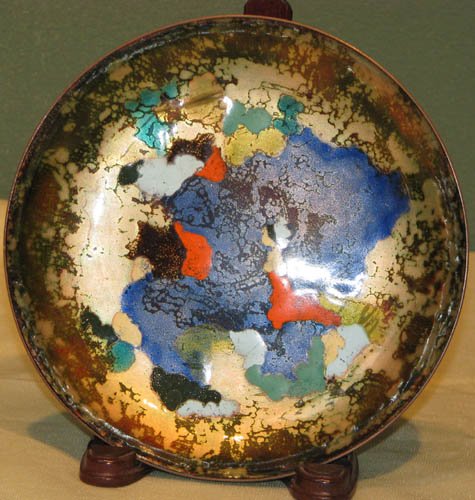 Virgil Cantini Enamel Dish: Artist: Cantini, Virgil (American, 1919-2009) Title: Enameled Dish Medium: enameled metal Dimensions: 1 x 7.2 x 7.2 inches Signature: apparently unsigned
