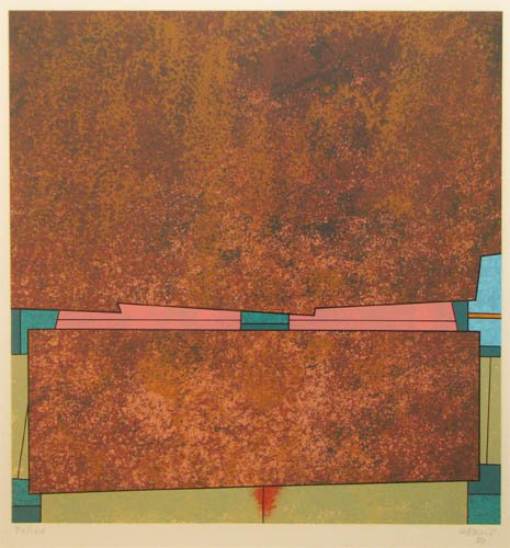 Gunther Gerzso 1980 orig serigraph: Artist: Gerzso, Gunther ( Mexican 1915 - 2000) Title: Untitled Date: 1980 Medium: serigraph printed in colors Dimensions: 13.5 x 12 inches Edition Number: 96/100 Signature: