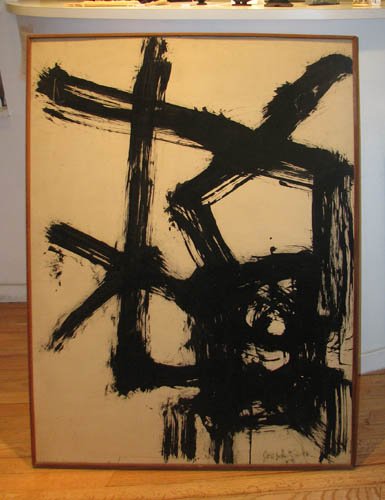 Joseph Goto large Abstract Expressionist Compositi: Artist: Goto, Joseph (American 1920-1994) Title: Untitled Abstract Date: 1960's Medium: ink or black paint on paper laid on board Dimensions: 50 x 38 inches Description: a fine Abstract