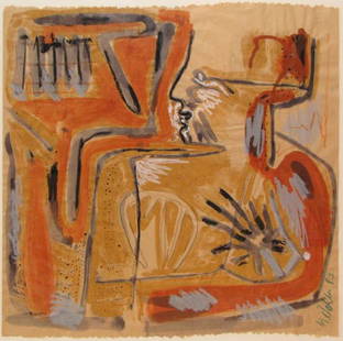 Markus Oehlen Figure in an Interior: Artist: Oehlen, Markus (German, born 1956) Title: Untitled Figure in an Interior Date: 1983 Medium: mixed media on tan paper Dimensions: 21.75 x 23.25 inches Description: A German Expr