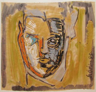 Markus Oehlen Untitled Portrait of a Man: Artist: Oehlen, Markus (German, born 1956) Title: Untitled Portrait of a Man Date: 1983 Medium: oil and mixed media on tan paper Dimensions: 21.75 x 23.25 inches Description: A German