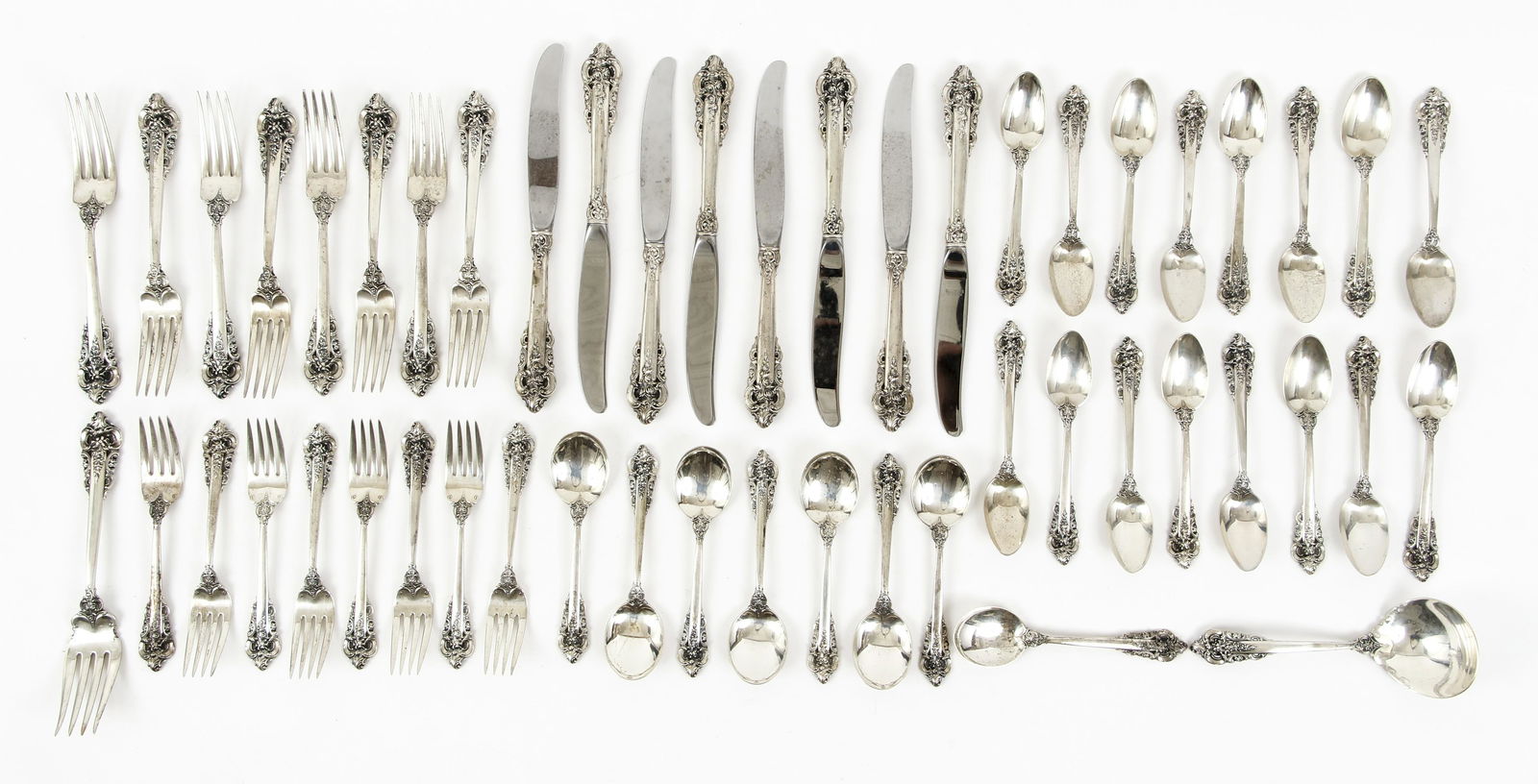 50pc Wallace Grand Baroque Sterling Flatware Set (1 of 11)
