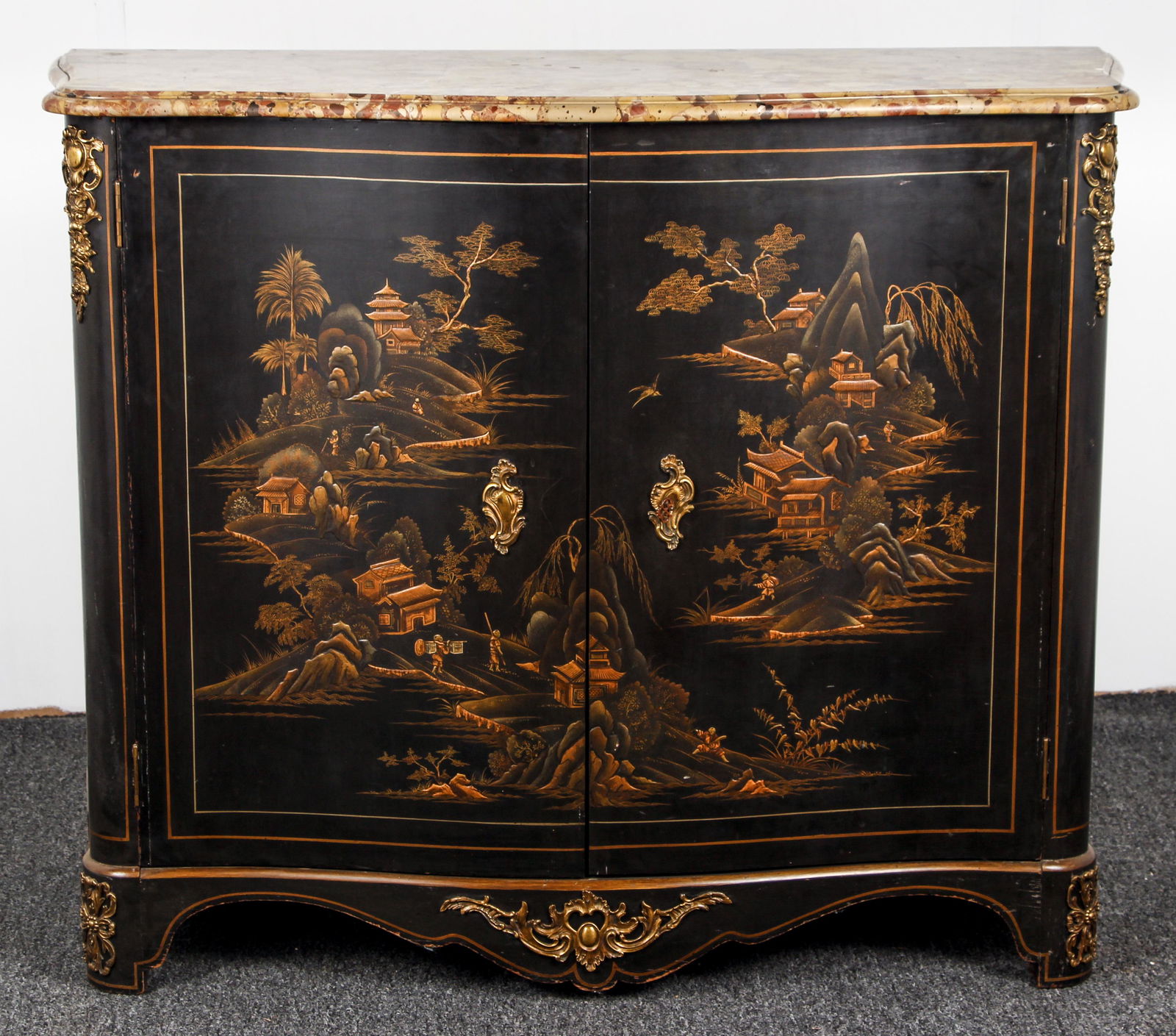 Chinoiserie style marble topped black lacquered Linen (1 of 12)
