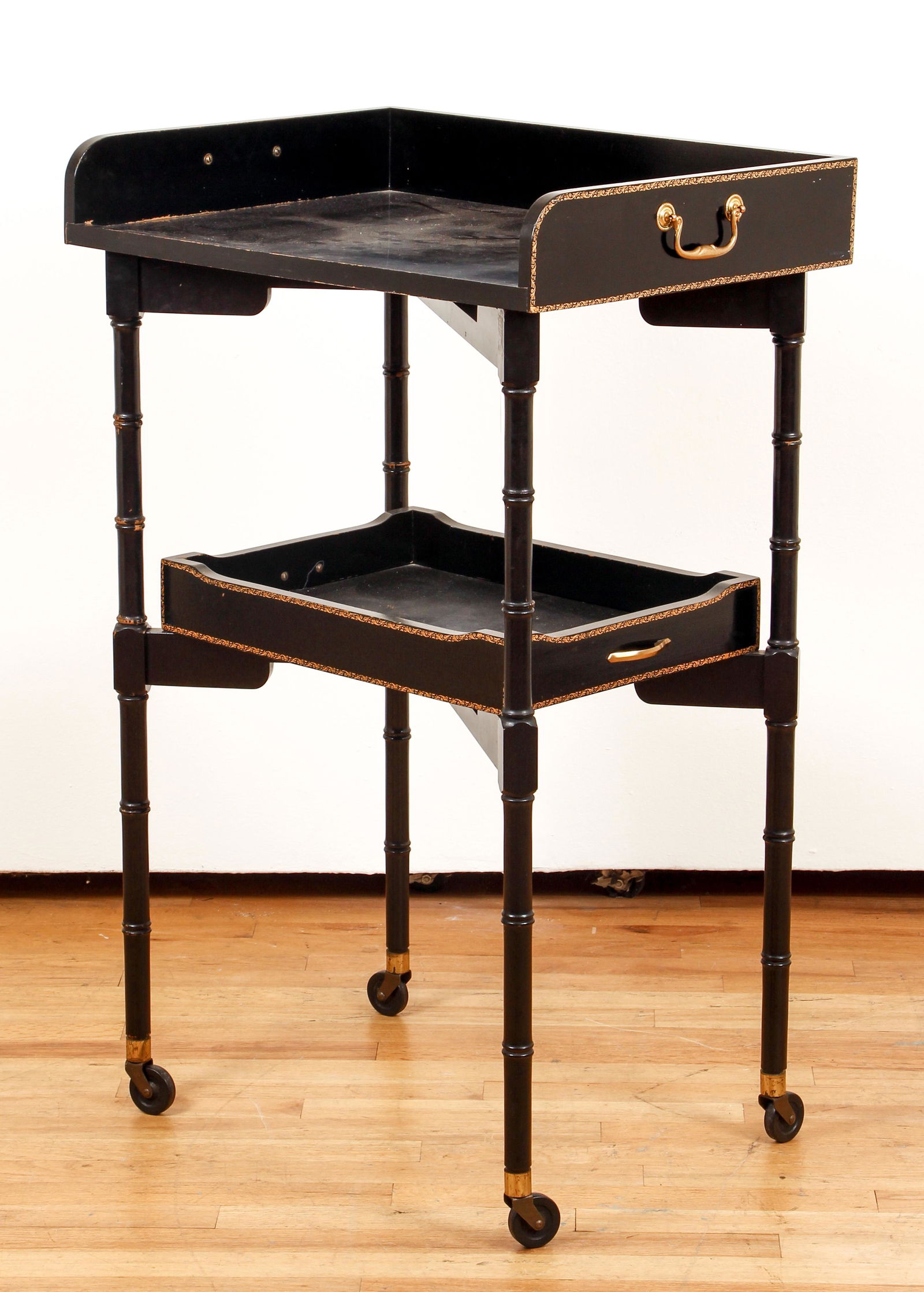 Two Tier Lacquered Butler's rolling stand (1 of 7)