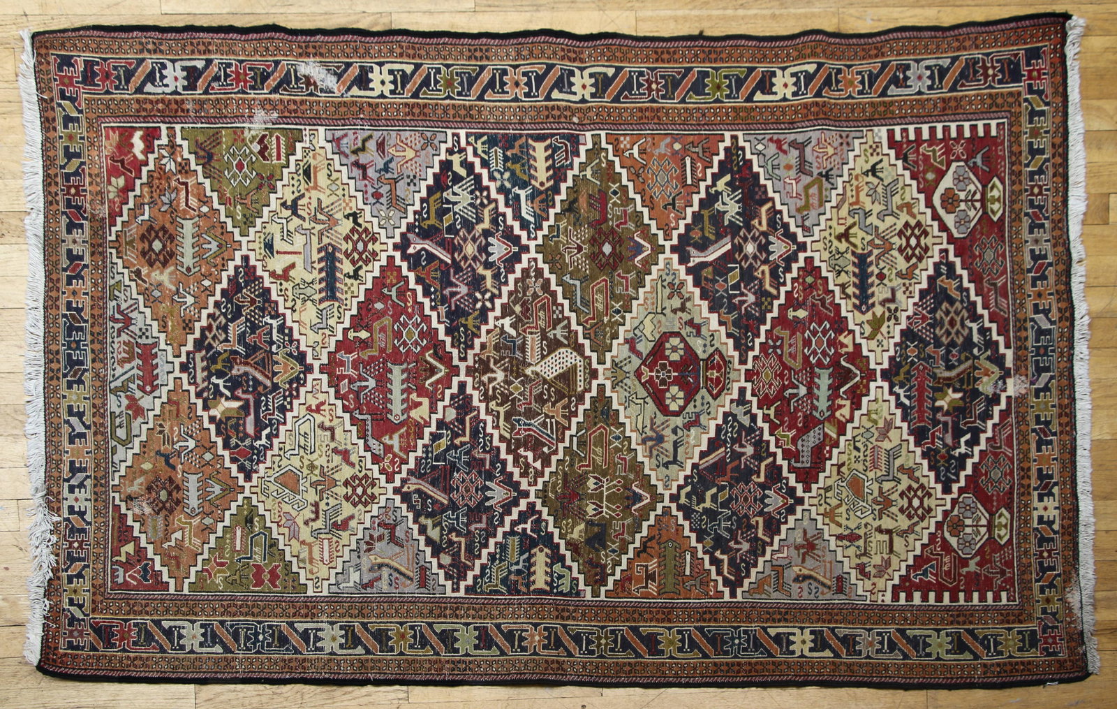 Caucasian Area Rug with Tribal Design: Caucasian Area Rug with Tribal Design, tightly woven, 78.5 x 49 inches