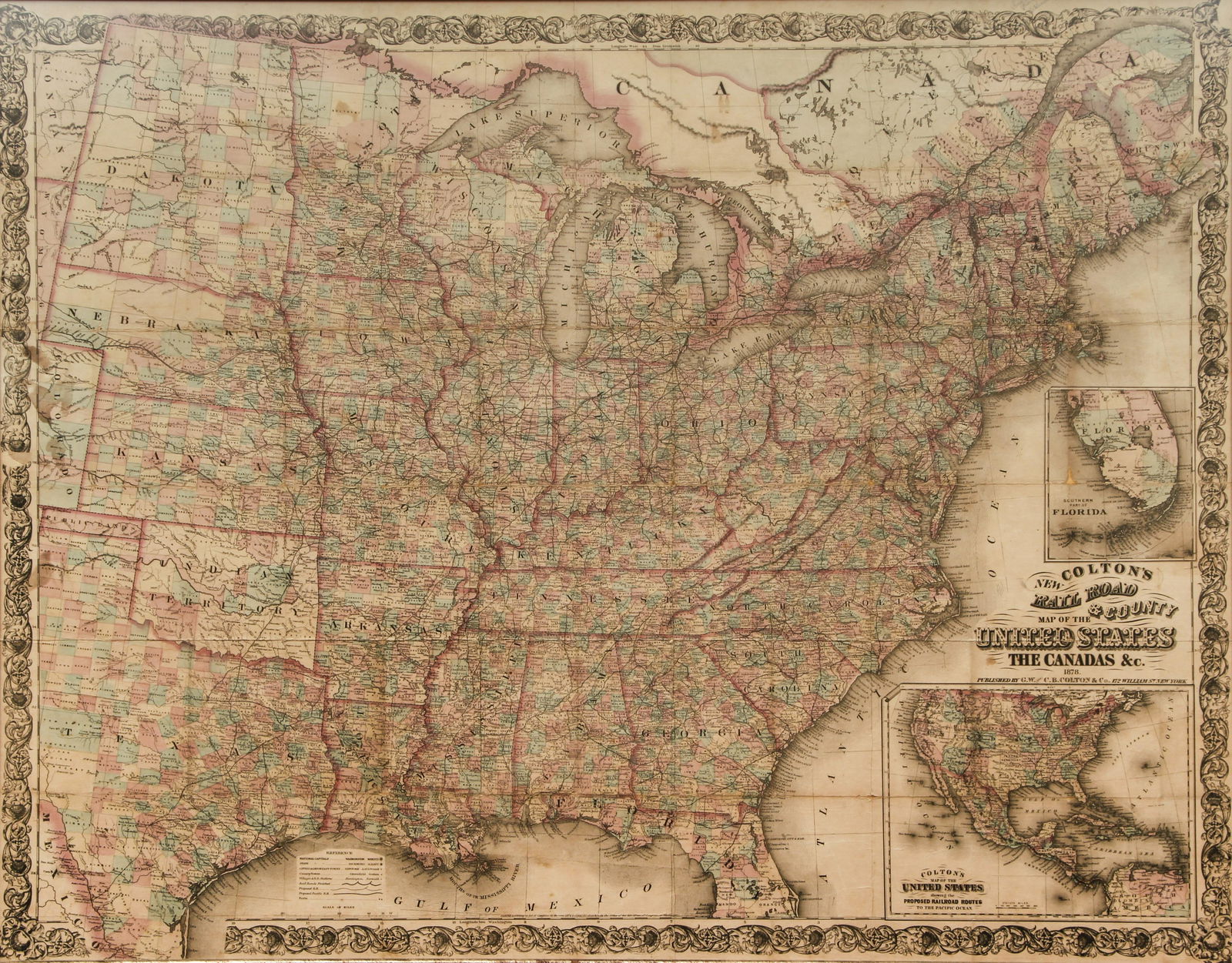 Colton Railroad and County Map United States 1878 (1 of 6)