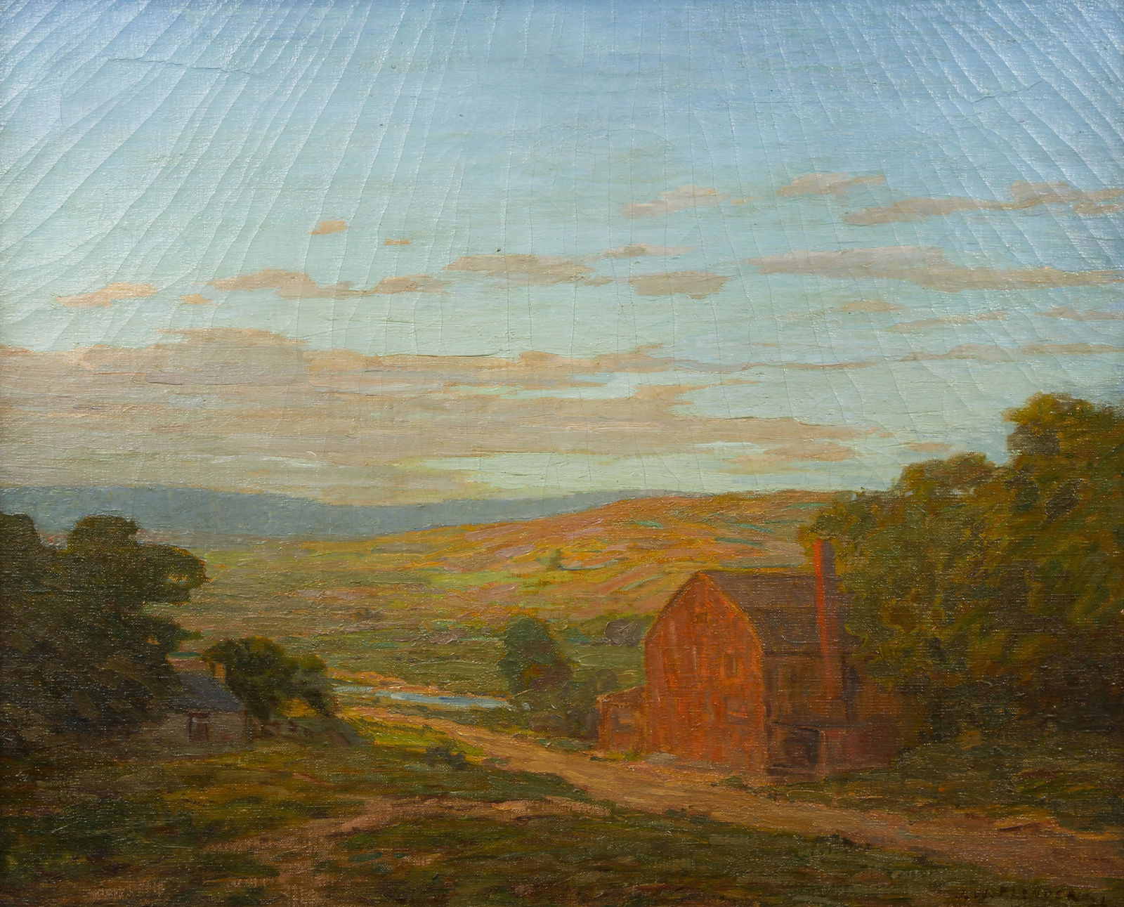 John W Flender Landscape with Barn Oil Ptg 1926 (1 of 5)