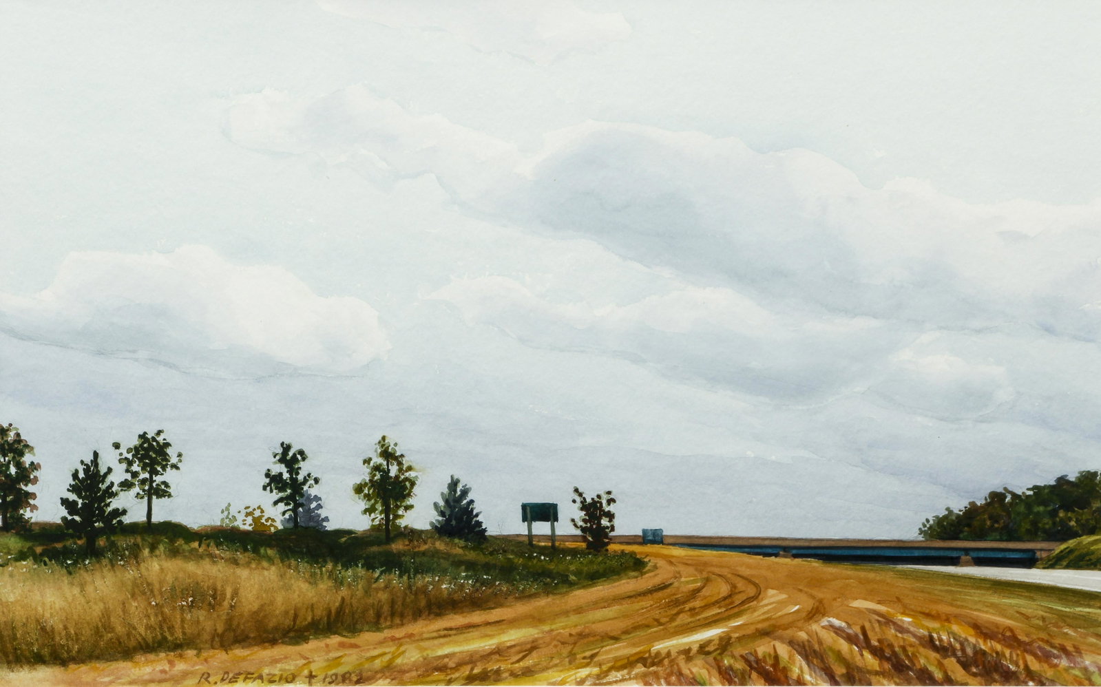 Ray DeFazio 1983 Watercolor Ptg Country Road: DeFazio, Raymond (American/Western PA, born 1936), Country Road, 1982, watercolor, signed and dated lower left, 13 x 20 inches, matted and framed 20.5 x 26.5 inches. Provenance: Acquired from the Arti