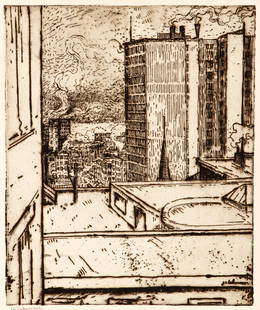 Jean Emile Laboureur 1905 etching From the Frick: Laboureur, Jean Emile (French, 1877-1943), From the Frick Building 16th Floor (from portfolio; Ten Etchings from Pittsburgh), 1905, etching in black ink, 7 x 5.6 inches, pencil signed lower left from