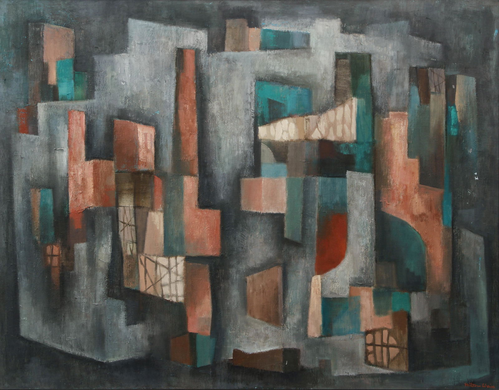 Milton Weiss modernist cubist painting The City circa (1 of 5)