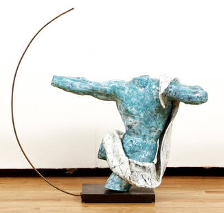 Ceramic Archer Sculpture by San Polo: San Polo Italian Ceramic Studio, The Archer, mid 1950's, glazed ceramic, brass, and wood painted base, 31 x 31 x 10 inches, an excellent mid Century Modern reference to the Classical Archer possibly f