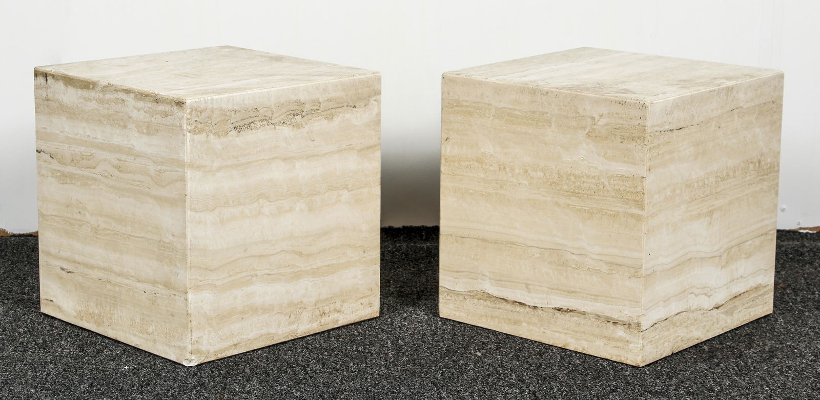 Pair of Travertine Marble Cube MCM Tables (1 of 5)