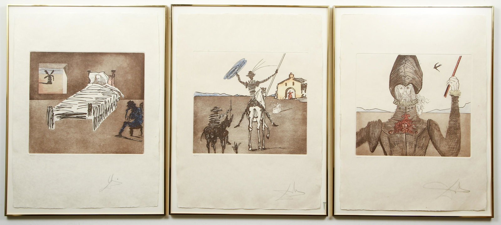 Salvador Dali 3 signed Don Quixote Etchings (1 of 14)