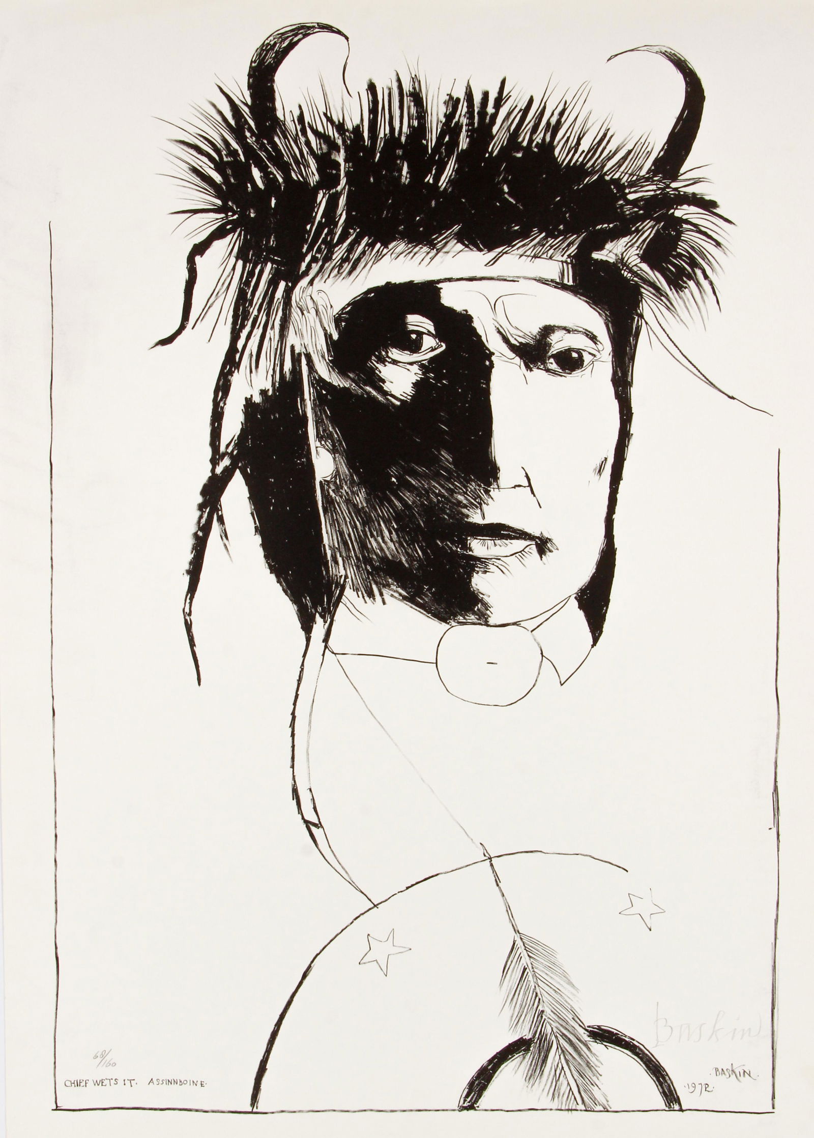 Leonard Baskin orig litho Chief Wets It Assiniboine (1 of 5)