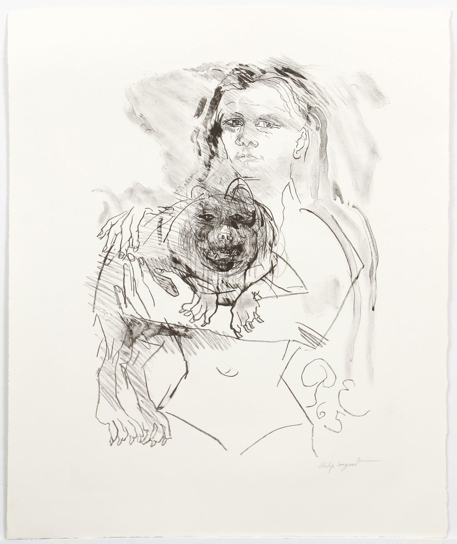 Philip Evergood Untitled Girl with Dog 1965 Lithograph (1 of 3)