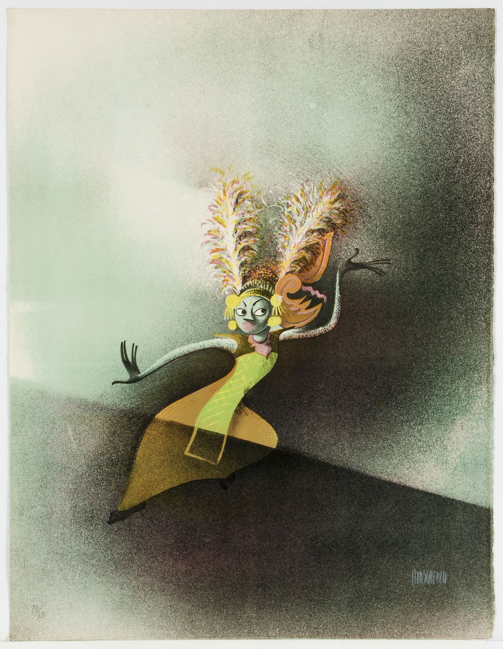 Al Hirschfeld Le Gong Bali Dancer Color Litho Signed (1 of 4)