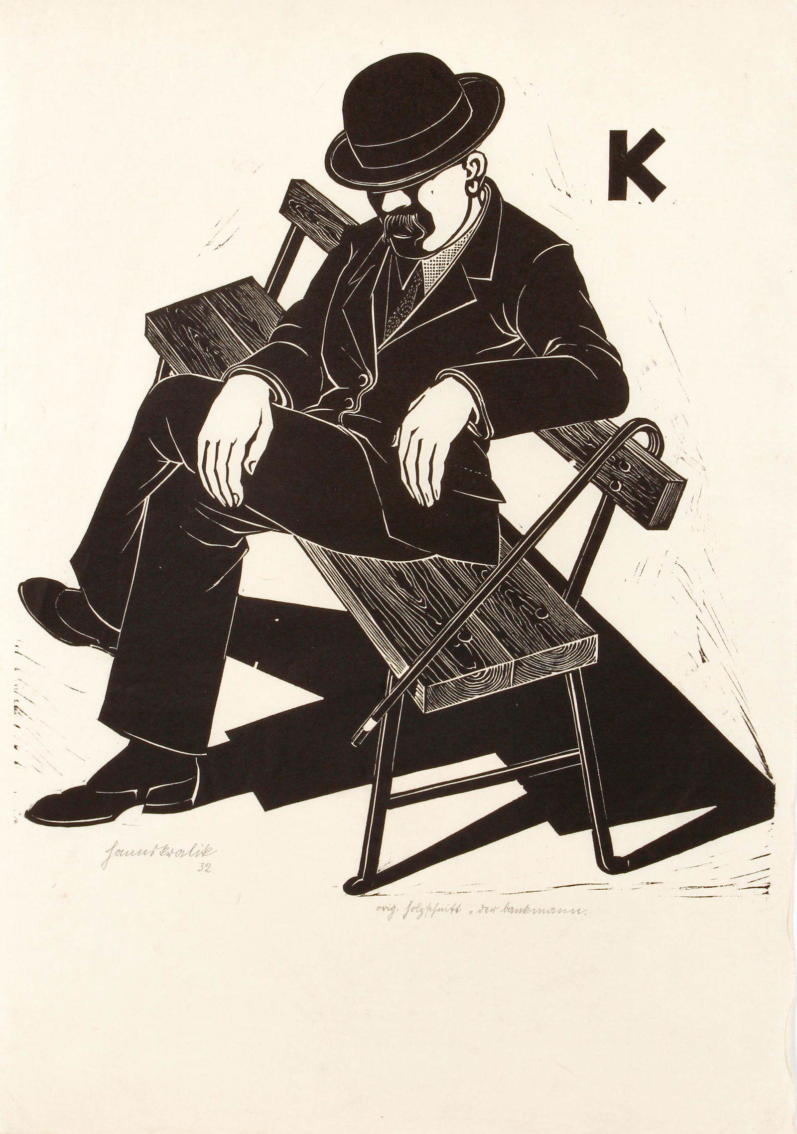 Hanns Kralik The Banker Signed Linocut 1932 (1 of 5)