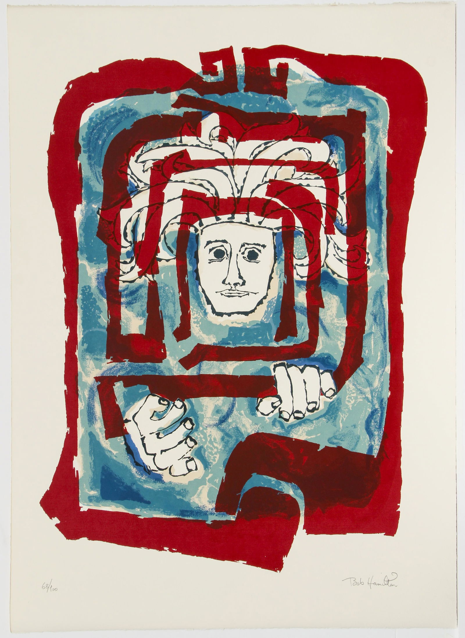 Bob La Bobgah orig serigraph Man Behind Bars (1 of 4)