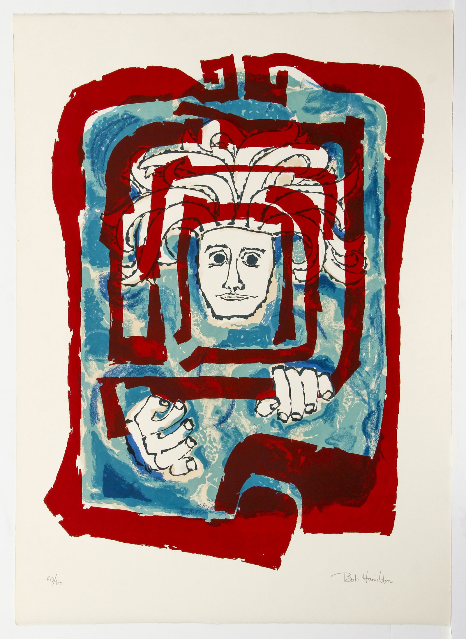 Bob La Bobgah orig serigraph Man Behind Bars (1 of 4)