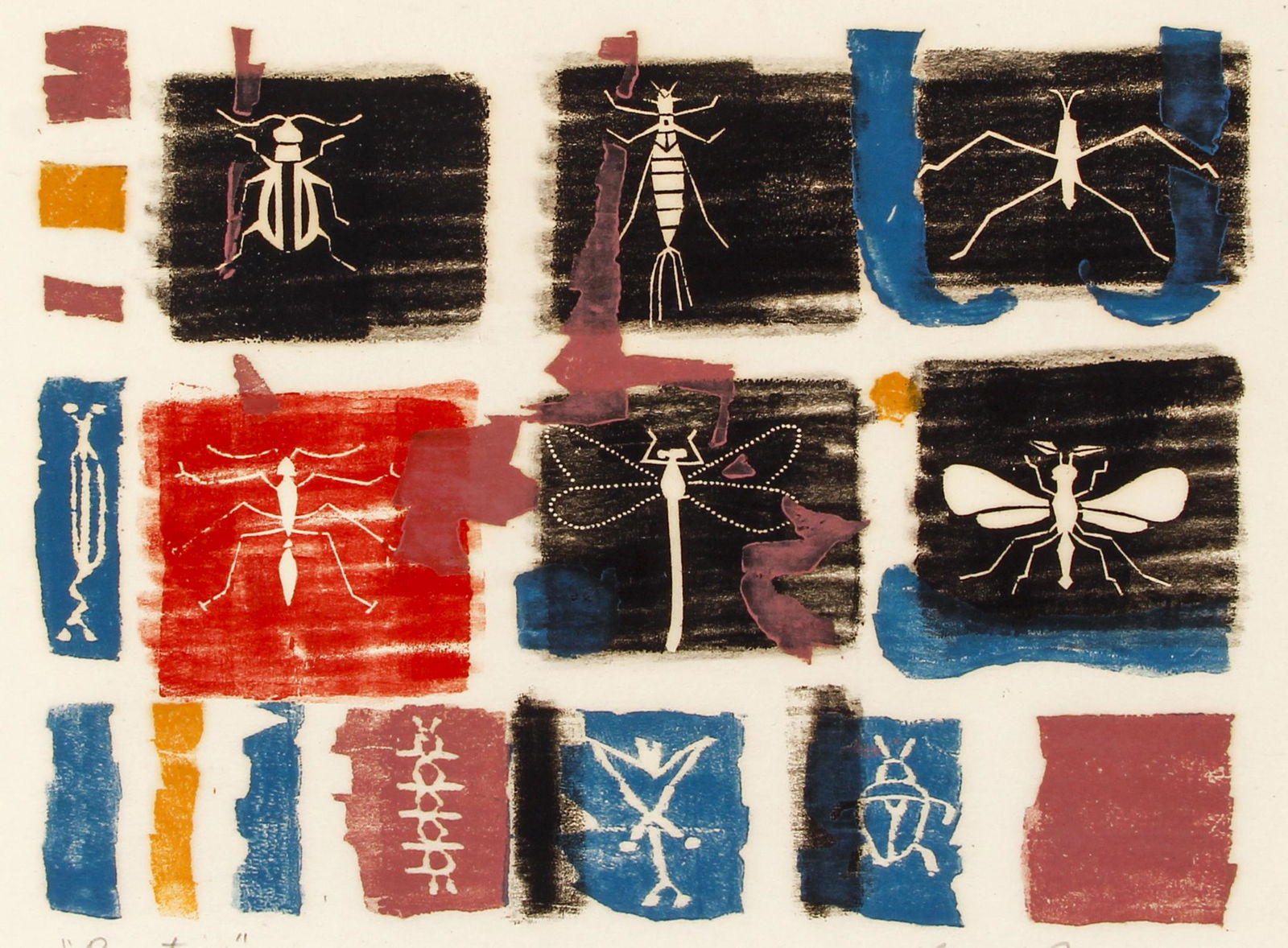 Lowell Naeve 1950s color woodcut Beasties (1 of 5)