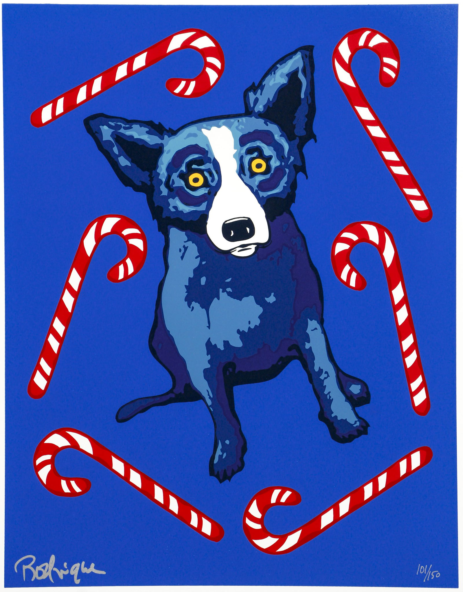 George Rodrigue Blue Dog and Candy Canes Signed (1 of 5)