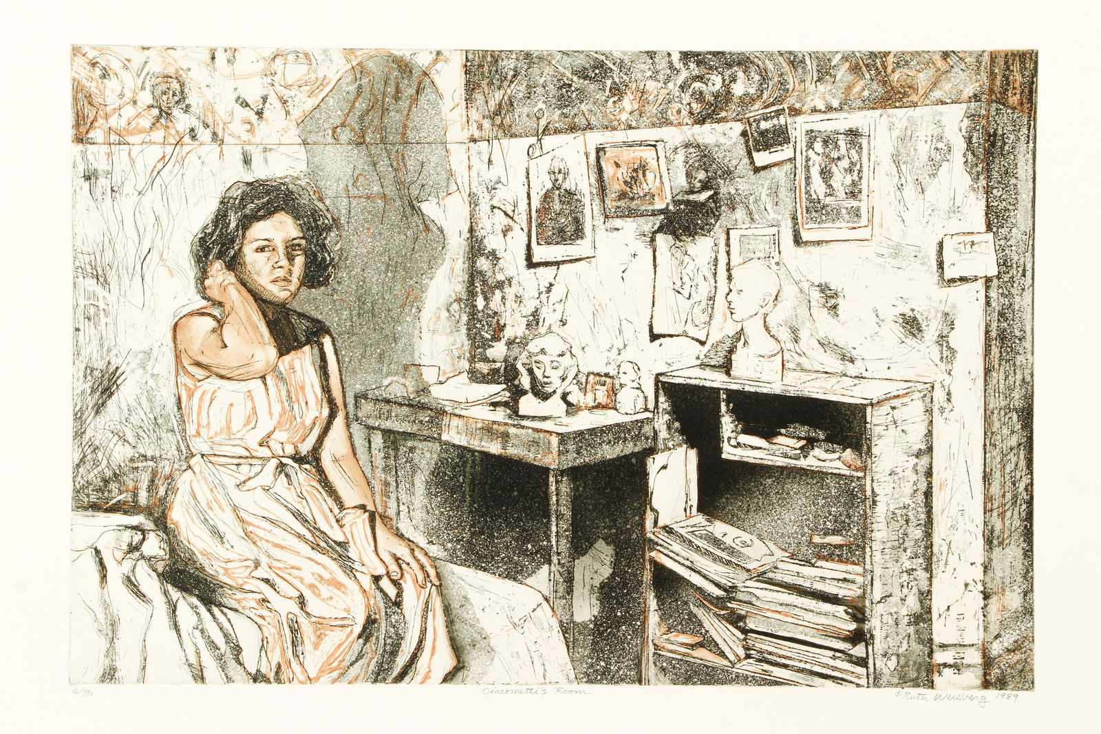 Ruth Weisberg 1989 etching Giacometti's Room (1 of 6)